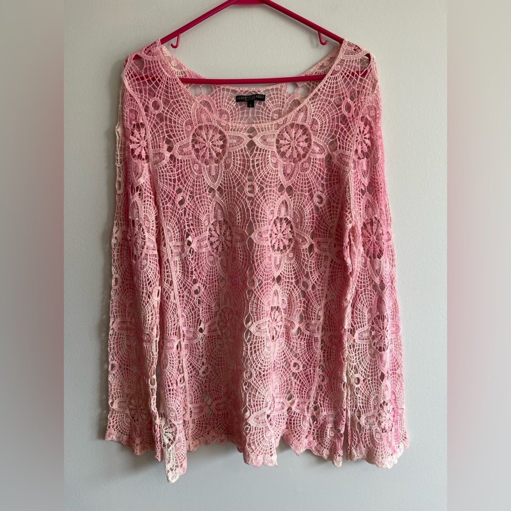 Alberto Makali Pink Crochet Long Sleeve Top